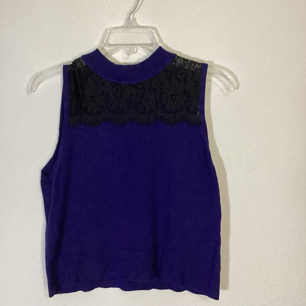Express Halter Top Women's Size L Navy Blue Knit Crop Top with Lace Preppy
